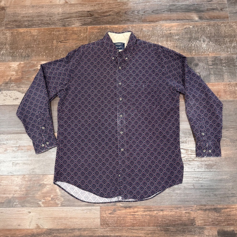 Wrangler Twenty X Mens XL Button Down Shirt Navy Burgundy Geometric Western